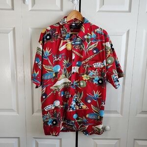 Vintage Cactus Black Label Red‎ Pool Room Eight Ball Button Up Shirt Size LG